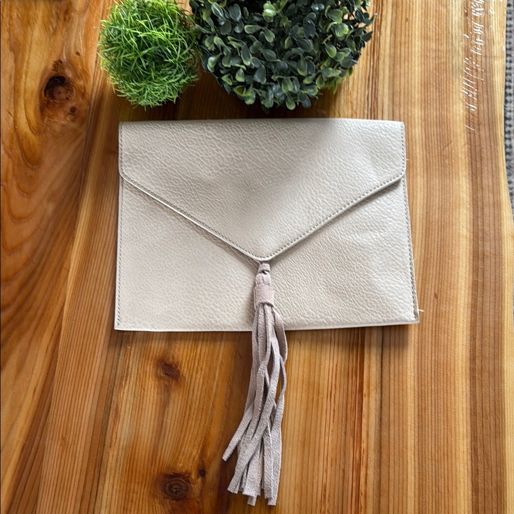 Elegant Cream Envelope Clutch with Tassel
